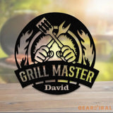 Personalized Grill Master Metal Sign with LED Light Metal Barbecue Sign Bar Signs BBQ Signs Outdoor Kitchen Metal Signs