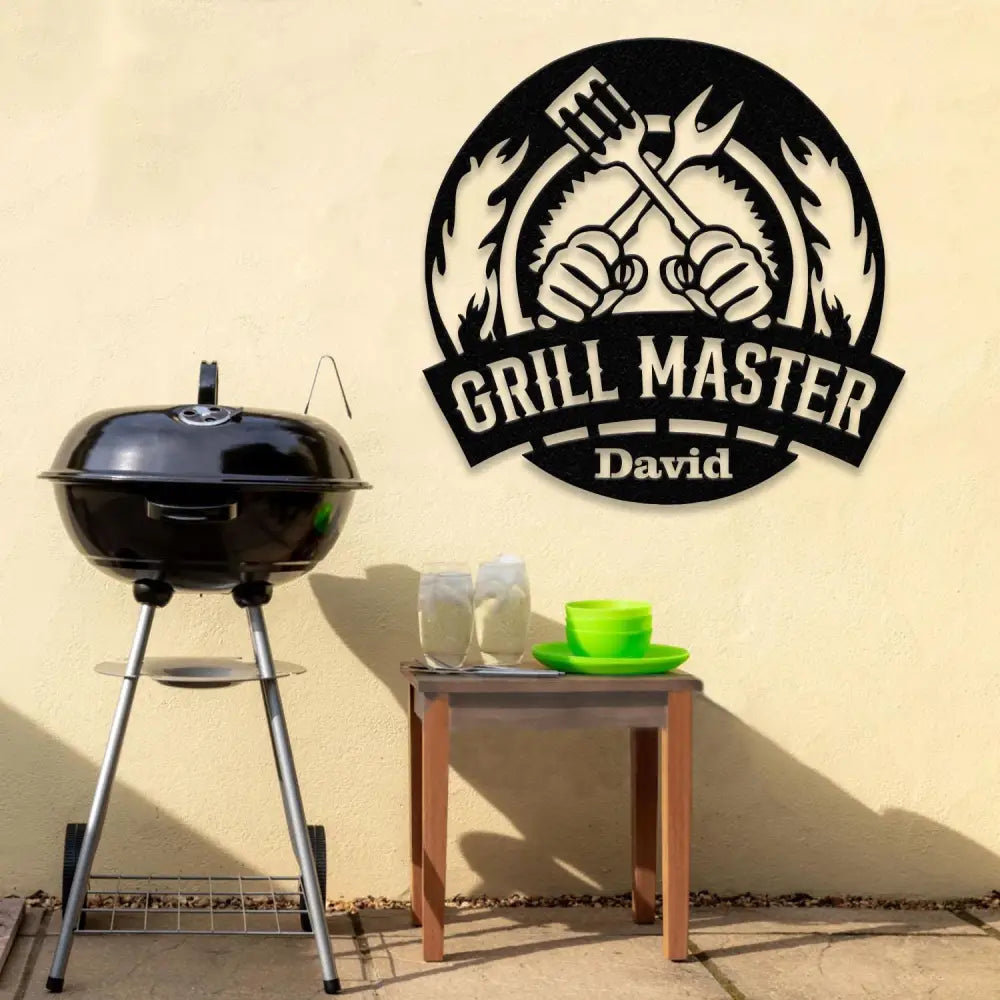 Personalized Grill Master Metal Sign with LED Light Metal Barbecue Sign Bar Signs BBQ Signs Outdoor Kitchen Metal Signs