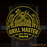 Personalized Grill Master Metal Sign with LED Light Metal Barbecue Sign Bar Signs BBQ Signs Outdoor Kitchen Metal Signs