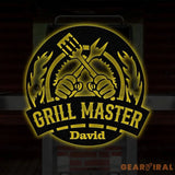 Personalized Grill Master Metal Sign with LED Light Metal Barbecue Sign Bar Signs BBQ Signs Outdoor Kitchen Metal Signs
