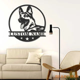 Personalized GSD German Shepherd Metal Wall Art LED Light Custom Dog Lover Name Sign Home Decor Kids Nursery Pet