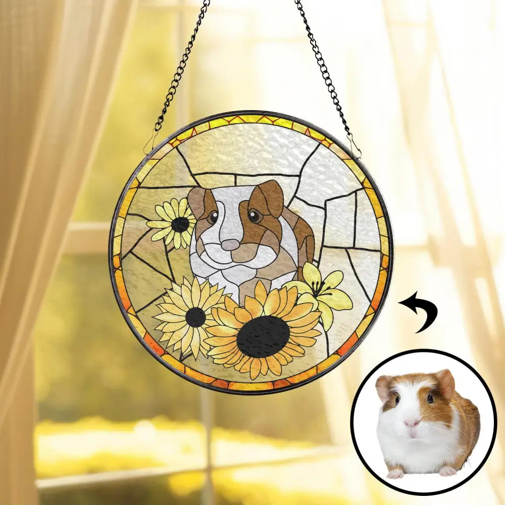 Personalized Guinea Pig Portrait Stained Glass Suncatcher Pet Loss Sympathy Guinea Pig Memorial Suncatcher Pet Lovers