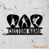 Personalized Guitar Pick Metal Sign with LED Light Silhouette Guitar Player Name Sign Guitar Wall Art Guitar Lover Gift