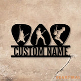 Personalized Guitar Pick Metal Sign with LED Light Silhouette Guitar Player Name Sign Guitar Wall Art Guitar Lover Gift