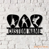 Personalized Guitar Pick Metal Sign with LED Light Silhouette Guitar Player Name Sign Guitar Wall Art Guitar Lover Gift