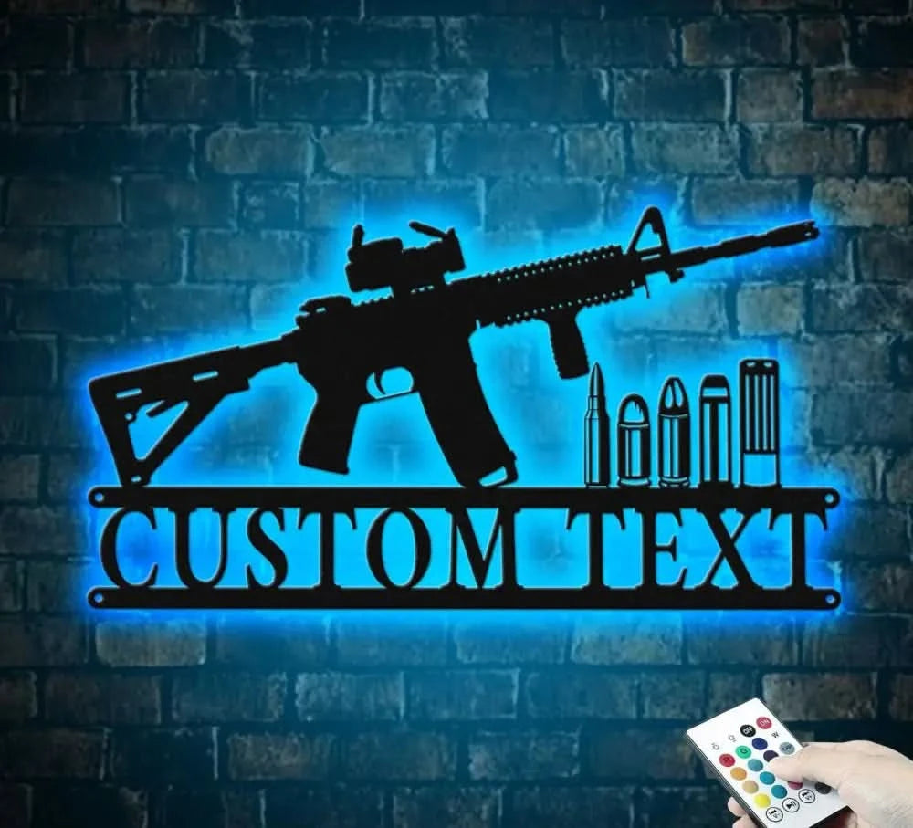 Personalized Gun Metal Sign LED - Armory Decor - Gun Gift Sign - Gun Owner Gift | GearViral