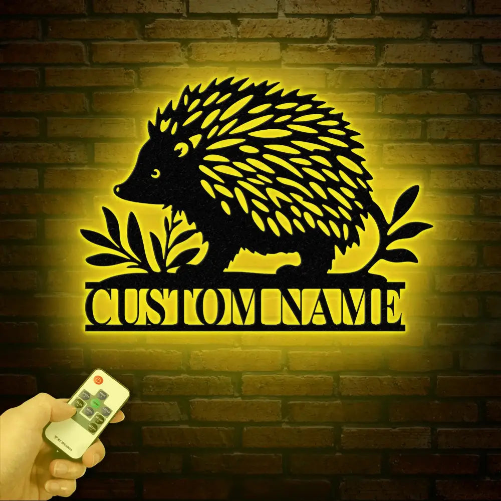 Personalized Hedgehog Monogram Metal Sign with LED Lights – Custom Hedgehog Name Sign – Hedgehog Lover Wall Art & Home