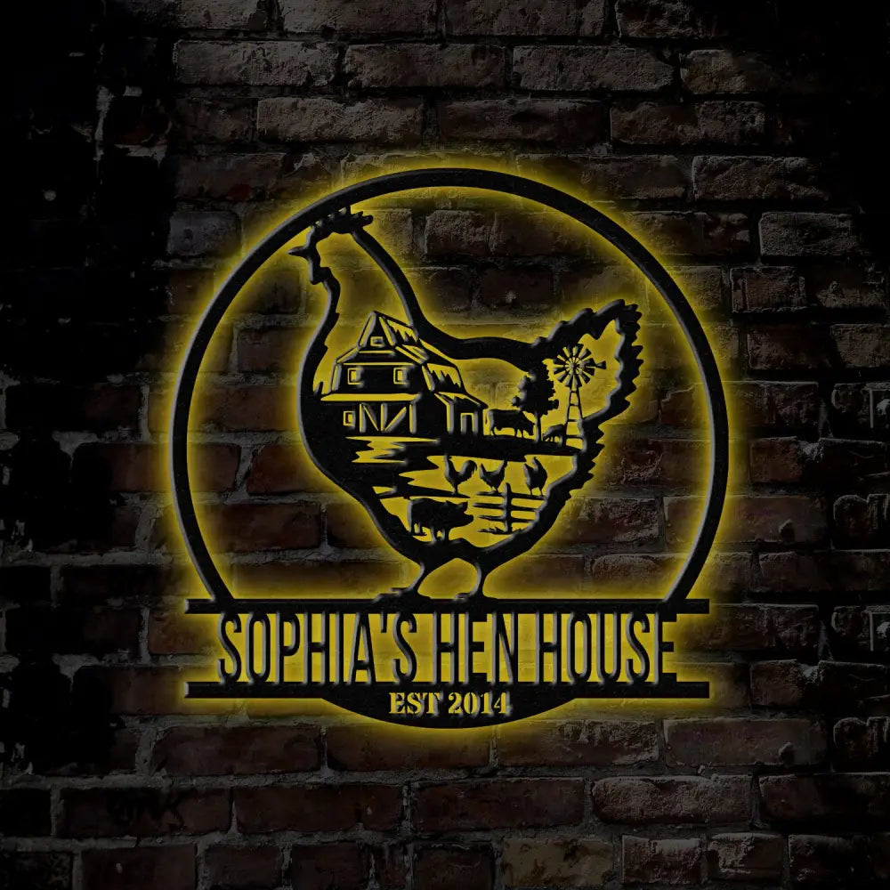 Personalized Hen House Coop Sign with Led Light Custom Chicken Coop Sign Farm Metal Sign Metal Chicken Sign Custom