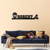 Personalized Hockey Stick Name Sign Custom Hockey Player Metal Wall Art with LED Ice Hockey Lover Gift Birthday Home