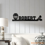 Personalized Hockey Stick Name Sign Custom Hockey Player Metal Wall Art with LED Ice Hockey Lover Gift Birthday Home