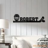 Personalized Hockey Stick Name Sign Custom Hockey Player Metal Wall Art with LED Ice Hockey Lover Gift Birthday Home