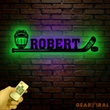 Personalized Hockey Stick Name Sign Custom Hockey Player Metal Wall Art with LED Ice Hockey Lover Gift Birthday Home