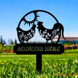 Personalized Home Farm Address Metal Stake - Family Name Initial Hanging - Personalize Chicken Metal Sign - Metal Decor