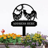 Personalized Home Farm Address Metal Stake - Family Name Initial Hanging - Personalize Chicken Metal Sign - Metal Decor