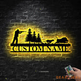 Personalized Hound Wild Boar Hunting Metal Wall Art Led Light - Custom Hunter Name Sign Decoration For Living Room