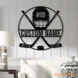 Personalized Ice Hockey Metal Wall Art LED Light Custom Hockey Player Stick Sign Home Decor Sports Wall Art Gift for