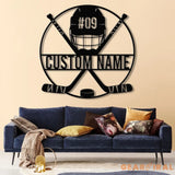 Personalized Ice Hockey Metal Wall Art LED Light Custom Hockey Player Stick Sign Home Decor Sports Wall Art Gift for