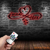 Personalized Infinity Heart Led Light Metal Sign Couple Name Sign Family Established Custom Love Wall Art Engagement