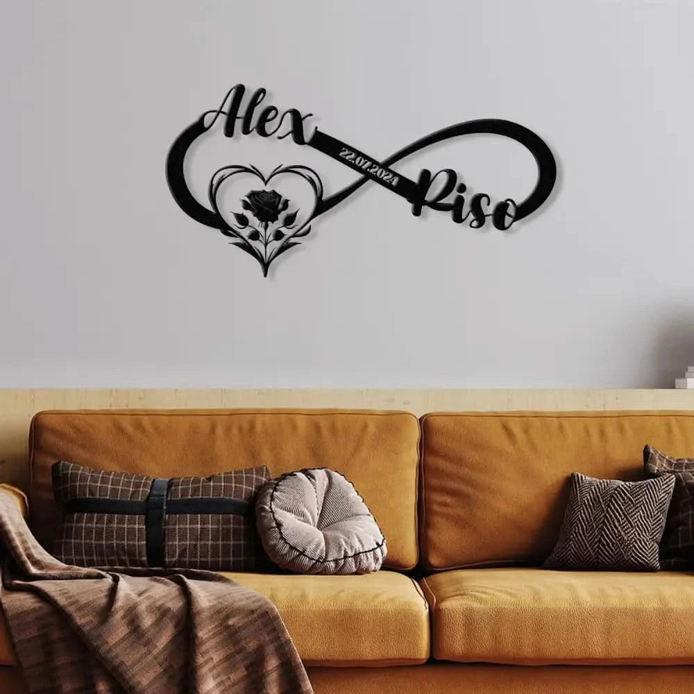 Personalized Infinity Rose Led Light Metal Sign Couple Name Sign Family Established Custom Love Wall Art Engagement