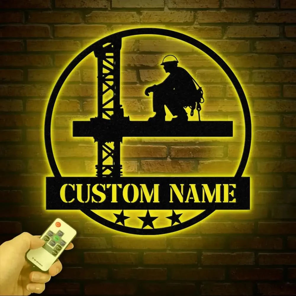 Personalized Ironworker LED Metal Sign – Custom Welder Name Sign – Unique Ironworker Wall Decor – Xmas or Birthday Gift