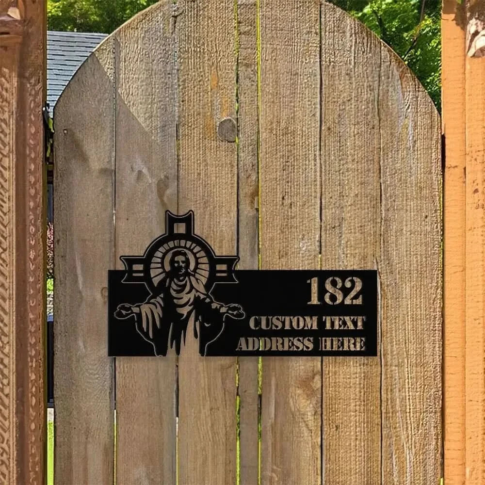 Personalized Jesus Number Address - Christian Address Sign - Name Initial Hanging - Personalize Metal Sign - Jesus
