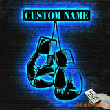 Personalized King Boxer Name Sign with LED Light - Custom Boxing Gloves Metal Wall Art - Boxing for Home Decor & Gift