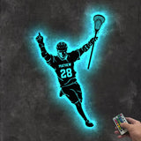 Personalized Lacrosse Player Metal Wall Art LED Light Custom Lacrosse Goalie Name Sign Home Decor Lacrosse Stick Kid