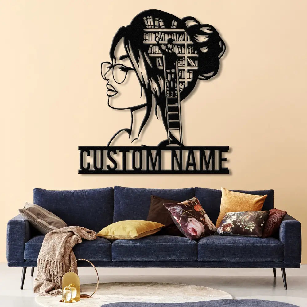 Personalized Lady Library Metal Sign with LED Lights - Custom Bookshelf Sign - Bookworm Library Decor - Reading Room &