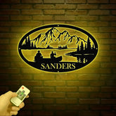 Personalized Lake House Metal Sign with LED Lights – Custom Lake House Name Sign – Forest Lake Wall Art & Camping Decor