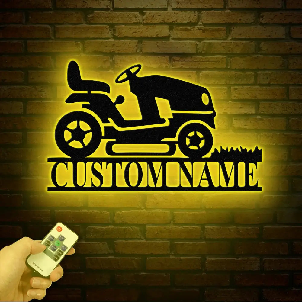 Personalized Lawn Mower Metal Wall Art LED Light Custom Zero Turn Mower Name Sign Landscaping Decor Garage Wall Art
