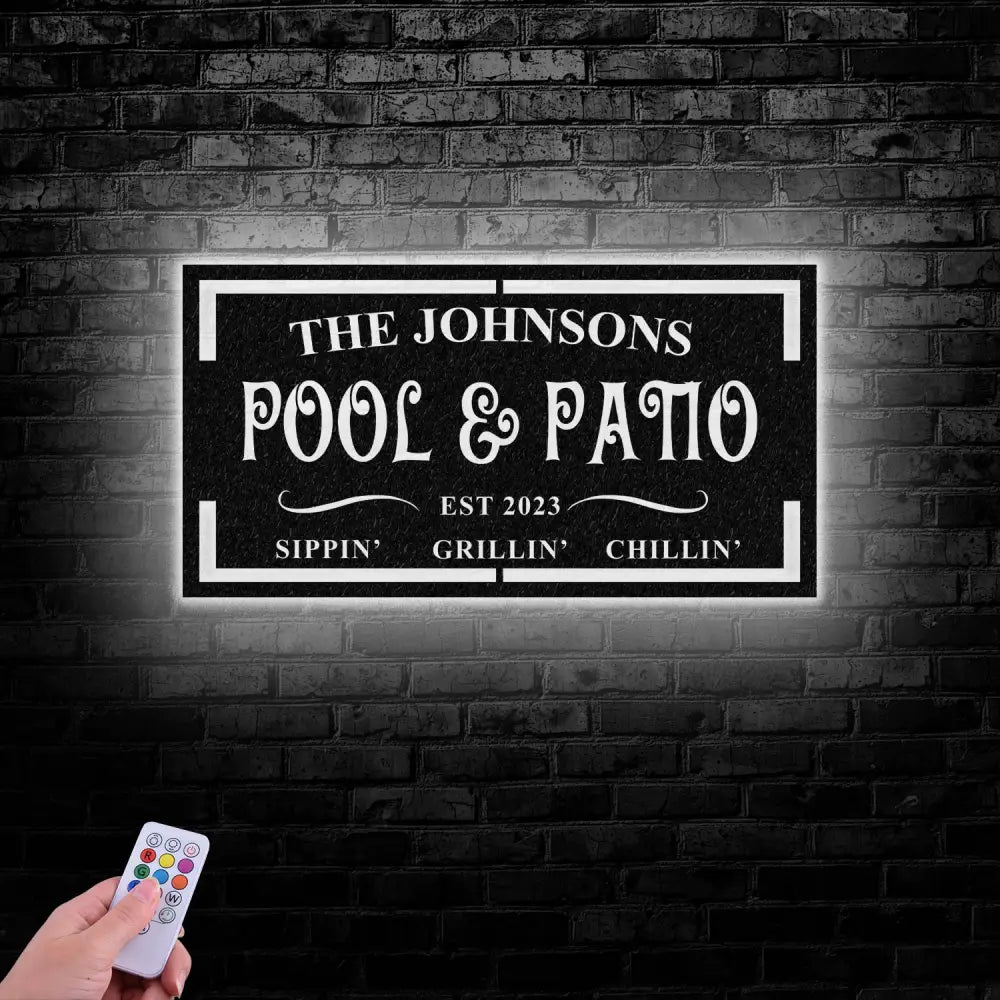 Personalized LED Backyard Pool & Patio Metal Sign Outdoor light up Pool Decor Outdoor Pool Sign Outdoor Patio Sign