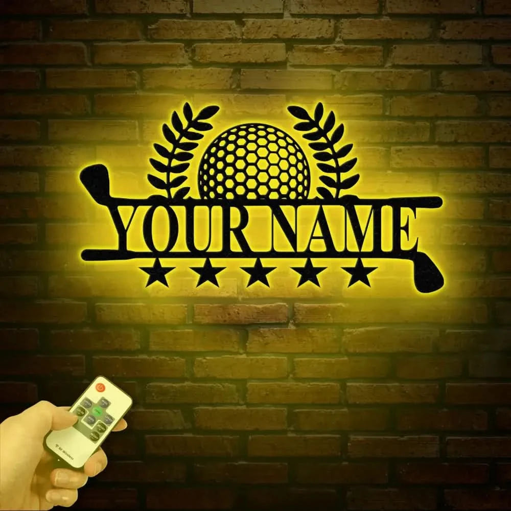 Personalized LED Golf Metal Wall Art Custom Golfer Name Sign Golf Course Decor for Man Cave Golf Enthusiast Gift Golf
