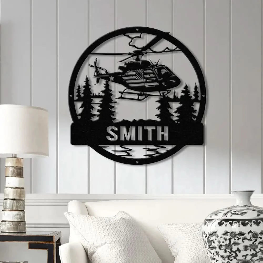 Personalized LED Helicopter Metal Sign Custom Pilot Name Wall Art Aviation Decor Military Helicopter Gift Man Cave Decor