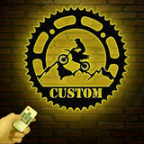 Personalized LED Motocross Metal Sign Custom Name Dirt Bike Wall Art Mountain Bike Rider Decor Off-Road Racing Metal