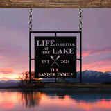 Personalized Life Is Better At Lake House Metal Sign Forest Lake Sign Custom Lake House Name Sign Camping Metal Sign