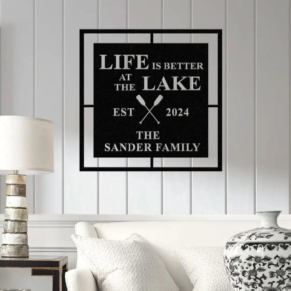 Personalized Life Is Better At Lake House Metal Sign Forest Lake Sign Custom Lake House Name Sign Camping Metal Sign