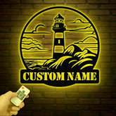 Personalized Lighthouse Metal Sign Custom Lighthouse Name Sign Beach House Decor Harbor Sign Lighthouse Metal Wall Art