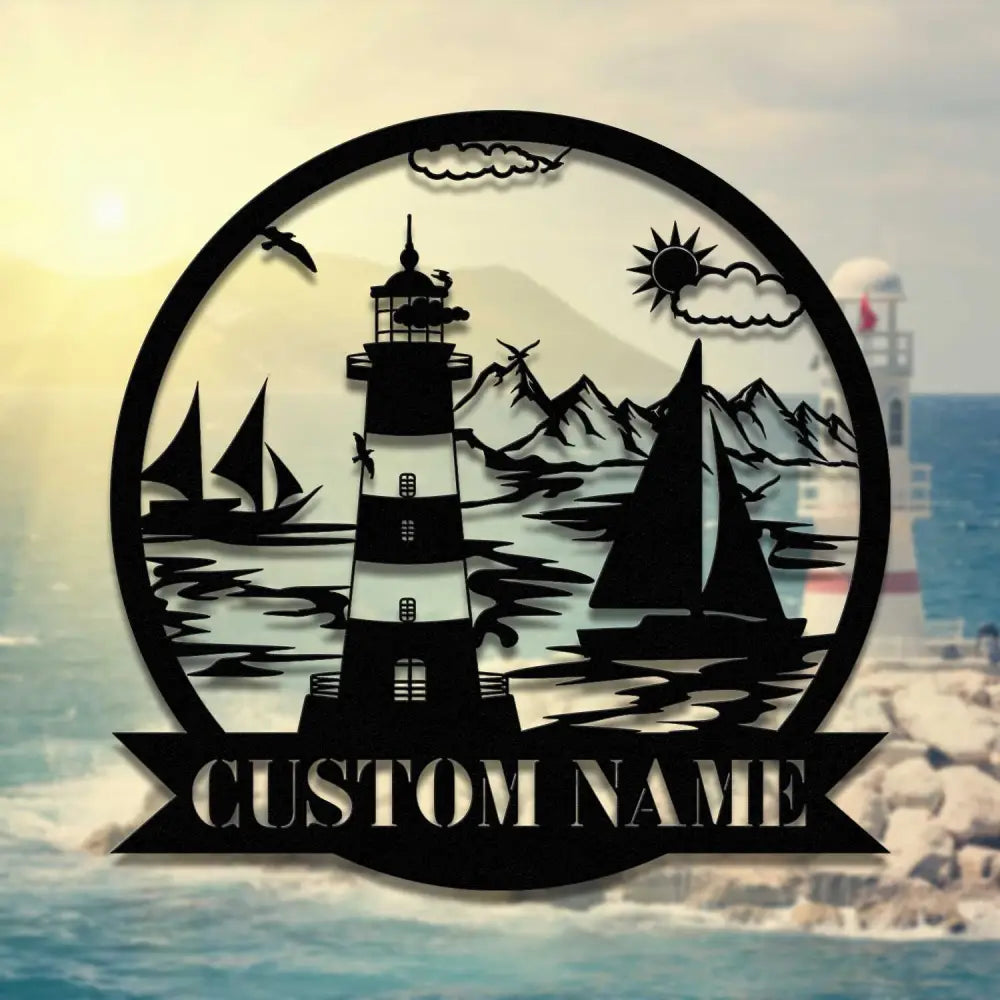 Personalized Lighthouse Sign Name - Lighthouse Metal Sign - Indoor Decor - Lighthouse Monogram | GearViral
