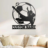 Personalized Man Soccer Metal Wall Art LED Light - Custom Football Player Name Sign Home Decor - Kid Boy Girl Nursery
