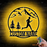 Personalized Man Trail Running Metal Wall Art LED Light - Custom Runner Name Sign Home Decor - Man Trail Running for