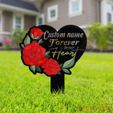 Personalized Memorial Stake Metal Roses Memorial Stake Forever in our Heart Memorial Remembrance Stake Sympathy Gift