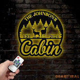 Personalized Metal Cabin Sign – Custom Deer and Forest Design – Outdoor Lodge and Cabin Decor with Family Name and