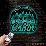 Personalized Metal Cabin Sign – Custom Deer and Forest Design – Outdoor Lodge and Cabin Decor with Family Name and