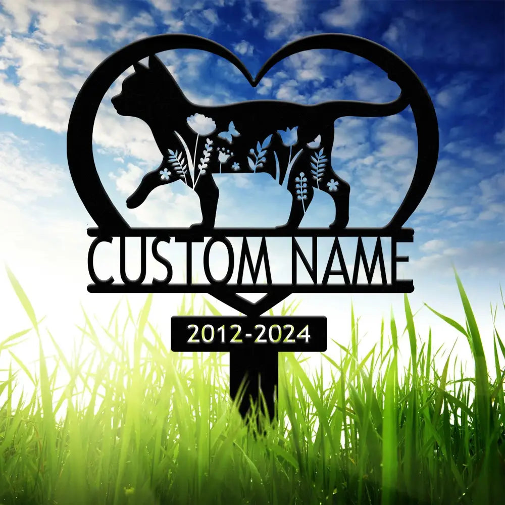 Personalized Metal Cat Grave Marker - Custom Cat Memorial Stake with Flowers Cat Cemetery Stake Garden Decor Pet Loss