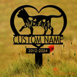 Personalized Metal Cat Grave Marker - Custom Cat Memorial Stake with Flowers Cat Cemetery Stake Garden Decor Pet Loss