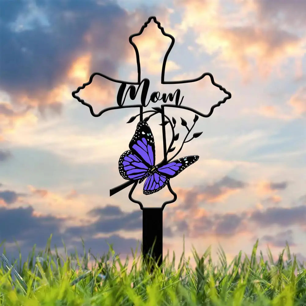 Personalized Metal Cross Memorial Stake Butterfly Memorial Stake Memory Cross Sign Gift Remembrance Stake Sympathy Gift