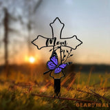 Personalized Metal Cross Memorial Stake Butterfly Memorial Stake Memory Cross Sign Gift Remembrance Stake Sympathy Gift