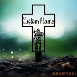Personalized Metal Cross Memorial Stake Firefighter Memorial Stake Memory Cross Sign Gift Remembrance Stake Sympathy