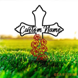 Personalized Metal Cross Memorial Stake Roses Memorial Stake Memory Cross Sign Gift Remembrance Stake Sympathy Gift