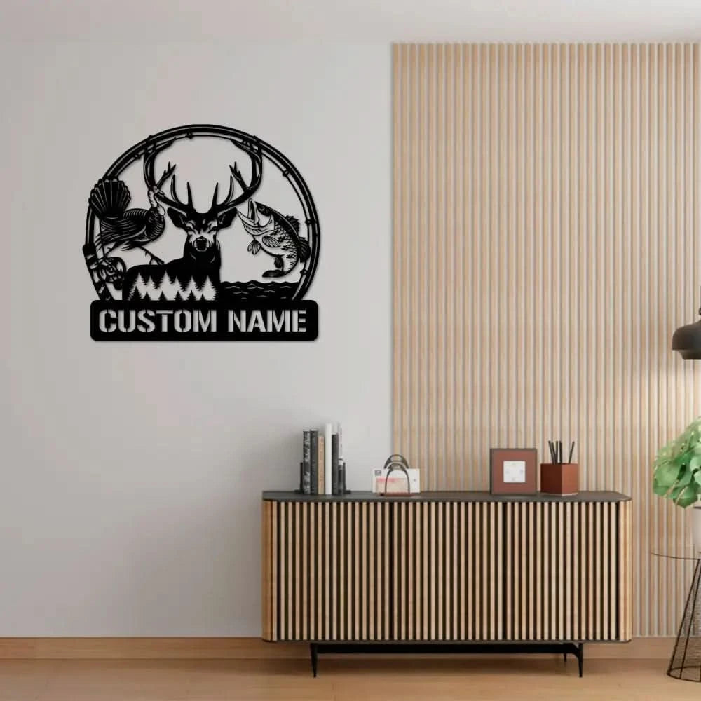 Personalized Metal Monogram Sign Great Outdoors Hunting Trio Birthday Gift for Dad Grandpa Fisherman Gift Hunter Gift